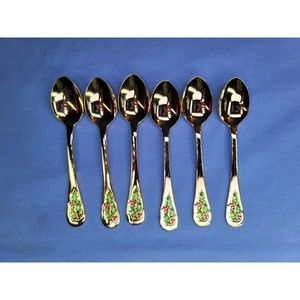 Cloisonne 24K Gold Teaspoon Set of 6 Stainless Steel Plated Made in Japan